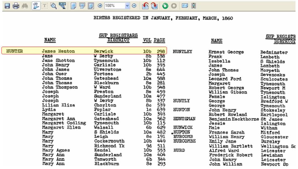 SAMPLE IMAGE OF THE BIRTH INDEX 1860