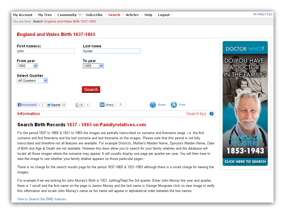 Births Search page 1837-1865 Familyrelatives.com